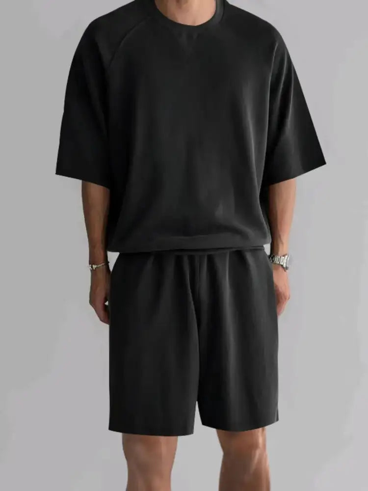 Men’s Full Size Round Neck Top and Shorts Set Plus
