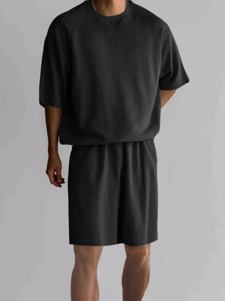Men’s Full Size Round Neck Top and Shorts Set Plus