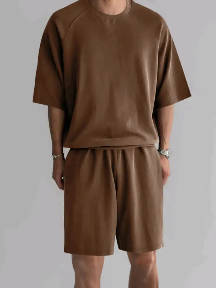 Men’s Full Size Round Neck Top and Shorts Set Plus