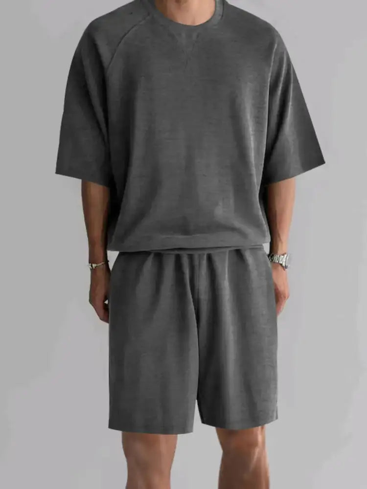Men’s Full Size Round Neck Top and Shorts Set Plus
