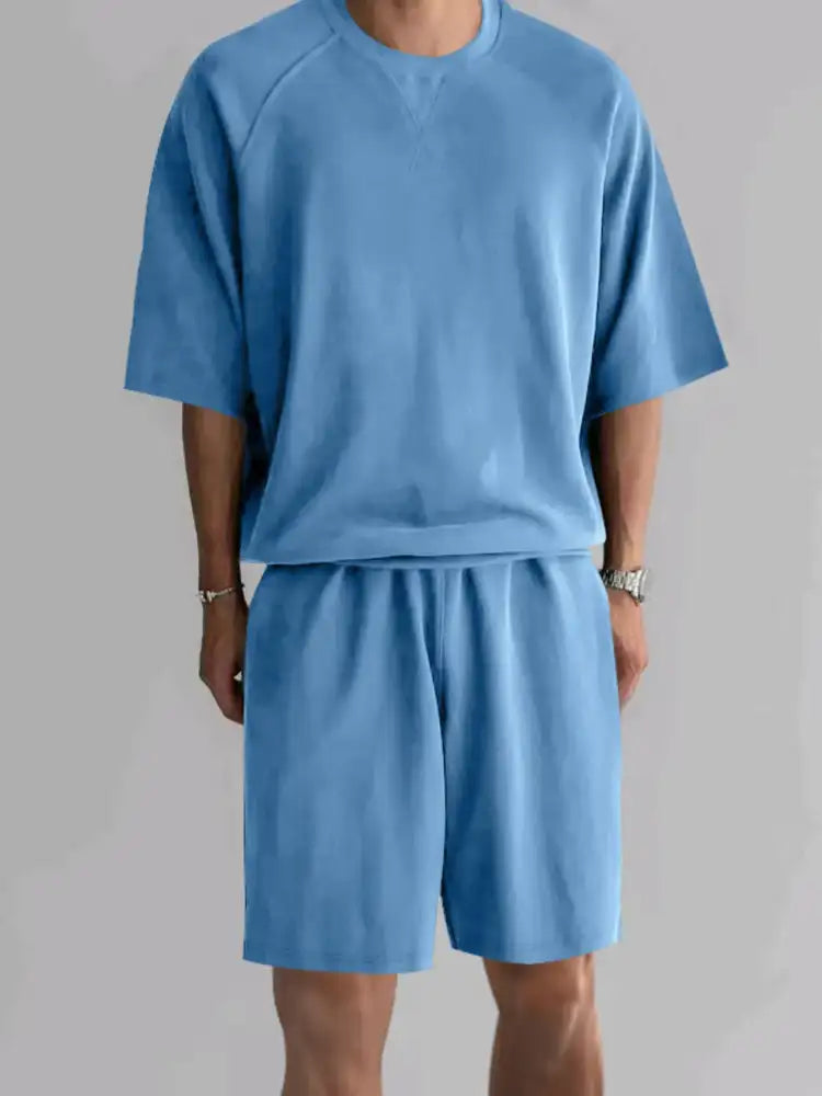 Men’s Full Size Round Neck Top and Shorts Set Plus