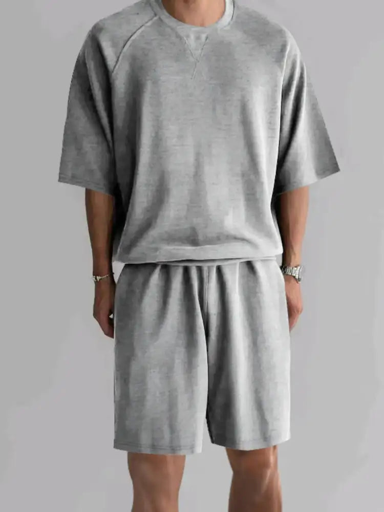 Men’s Full Size Round Neck Top and Shorts Set Plus