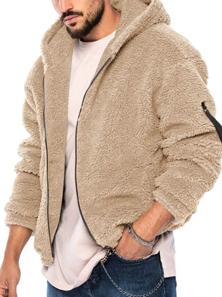 Men’s Full Size Sherpa Fleece Hooded Zip-Up Jacket Plus