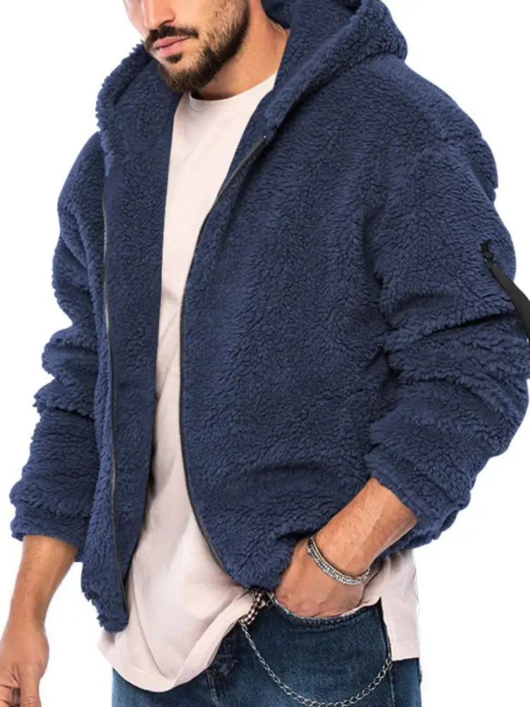 Men’s Full Size Sherpa Fleece Hooded Zip-Up Jacket Plus
