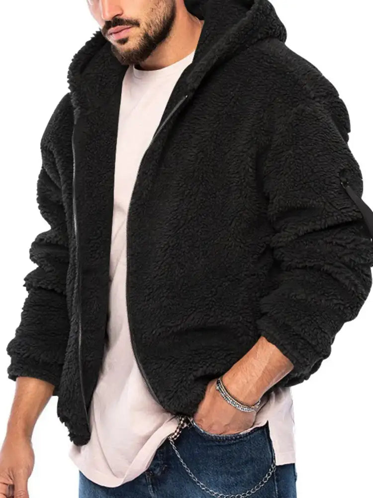 Men’s Full Size Sherpa Fleece Hooded Zip-Up Jacket Plus