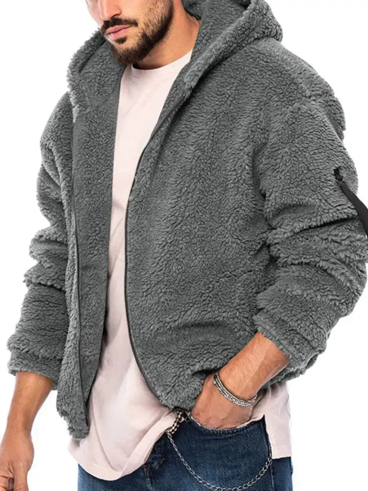 Men’s Full Size Sherpa Fleece Hooded Zip-Up Jacket Plus