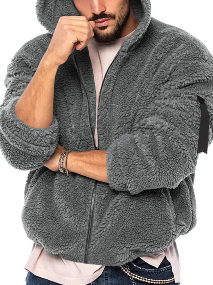 Men’s Full Size Sherpa Fleece Hooded Zip-Up Jacket Plus