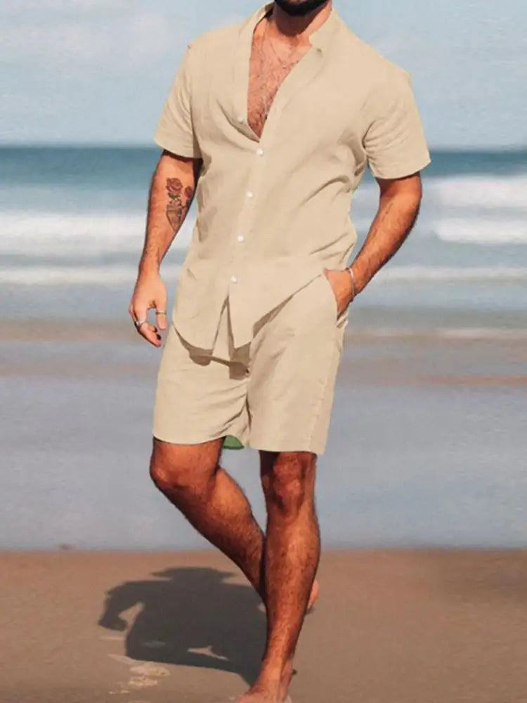 Men’s Full Size Short Sleeve Shirt and Shorts Set Plus
