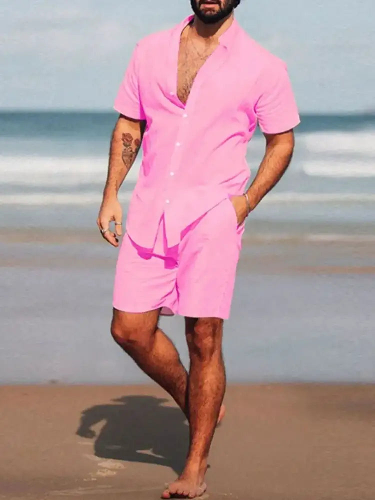 Men’s Full Size Short Sleeve Shirt and Shorts Set Plus