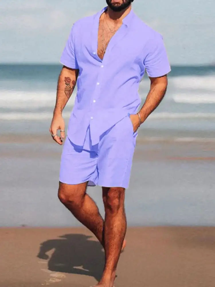 Men’s Full Size Short Sleeve Shirt and Shorts Set Plus