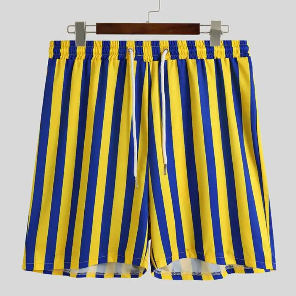 Men’s Full Size Striped Button Up Shirt and Shorts Set Plus