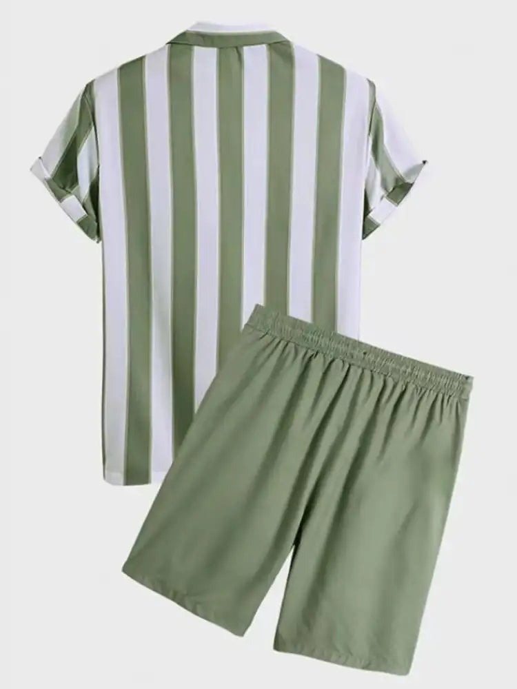 Men’s Full Size Striped Casual Shirt and Shorts Set Plus
