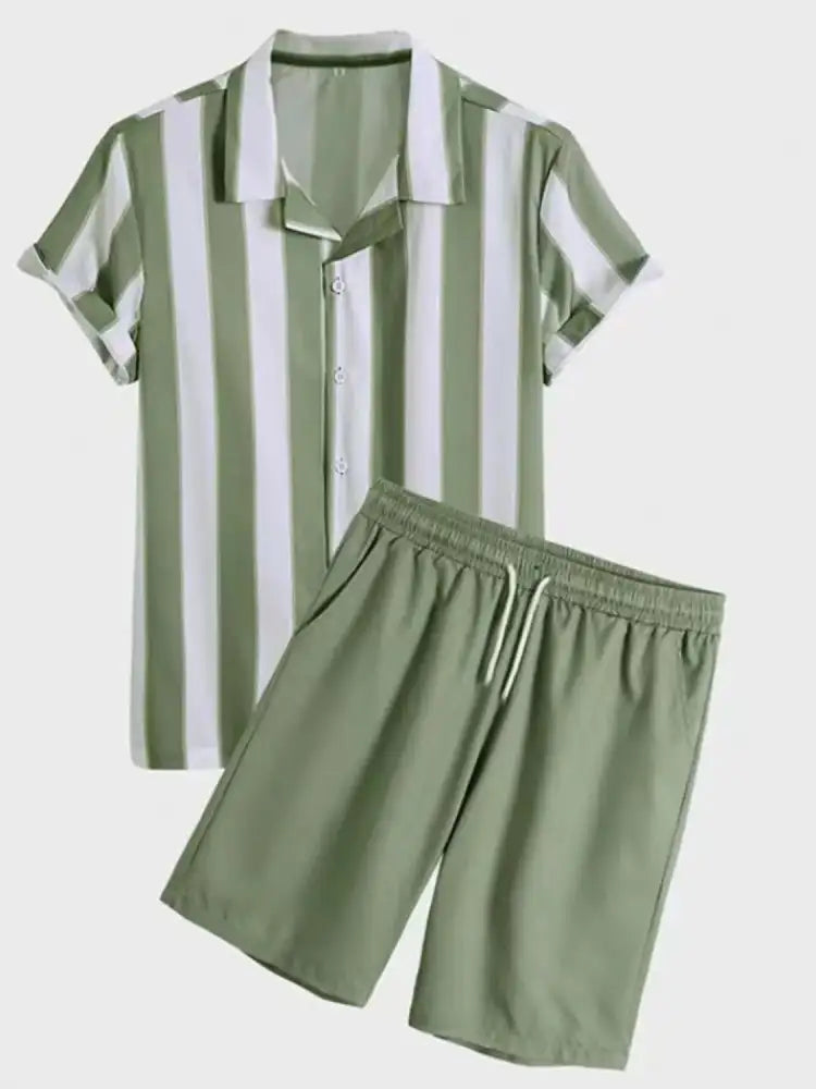 Men’s Full Size Striped Casual Shirt and Shorts Set Plus