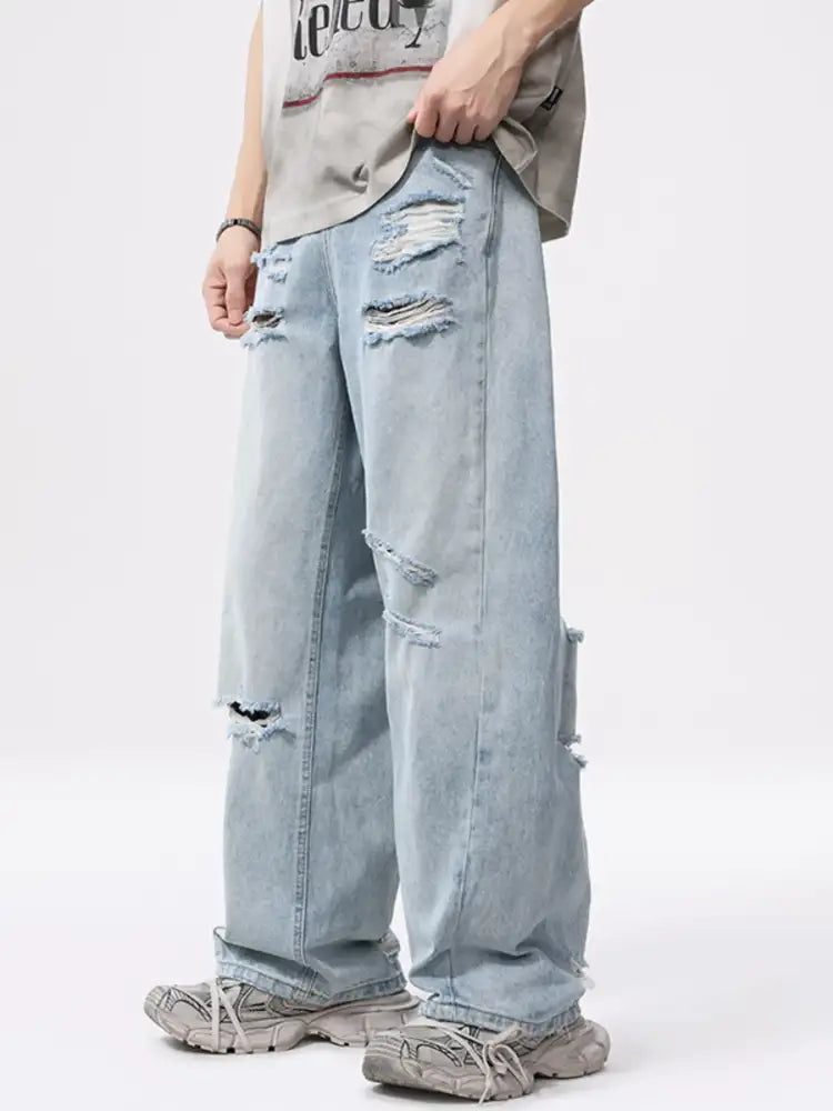 Men’s Full Size Vintage Distressed Wide Leg Ripped Jeans Plus