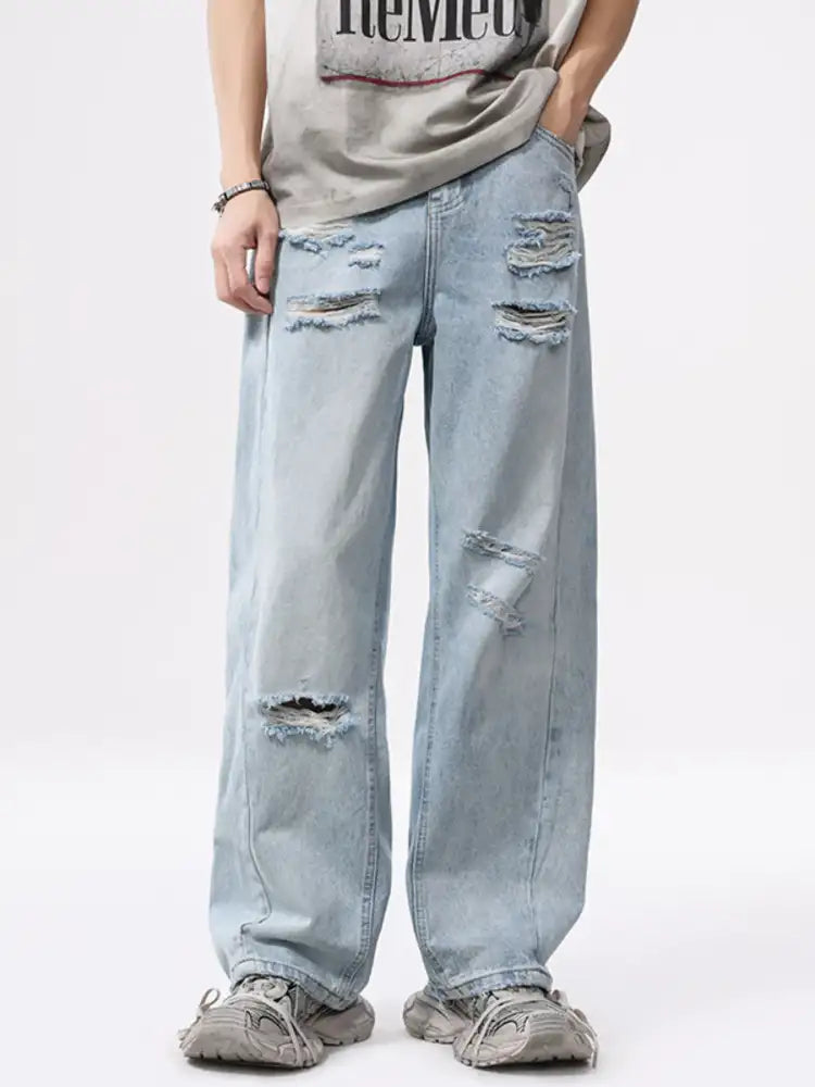 Men’s Full Size Vintage Distressed Wide Leg Ripped Jeans Plus