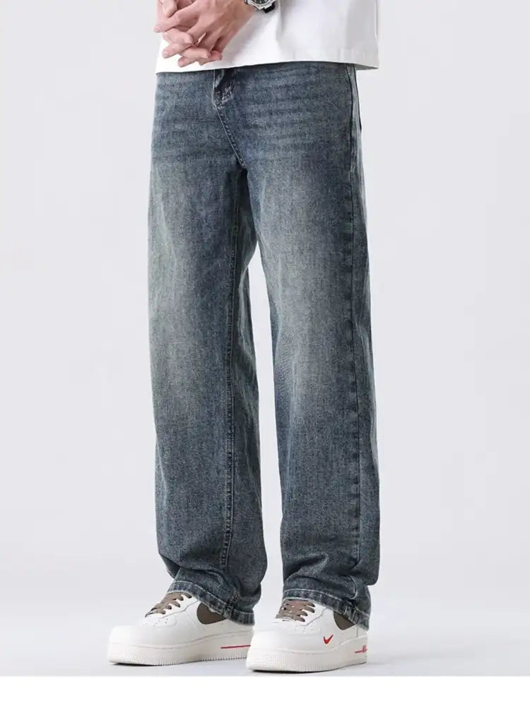 Men’s Full Size Vintage Wash Relaxed Fit Straight Jeans Plus