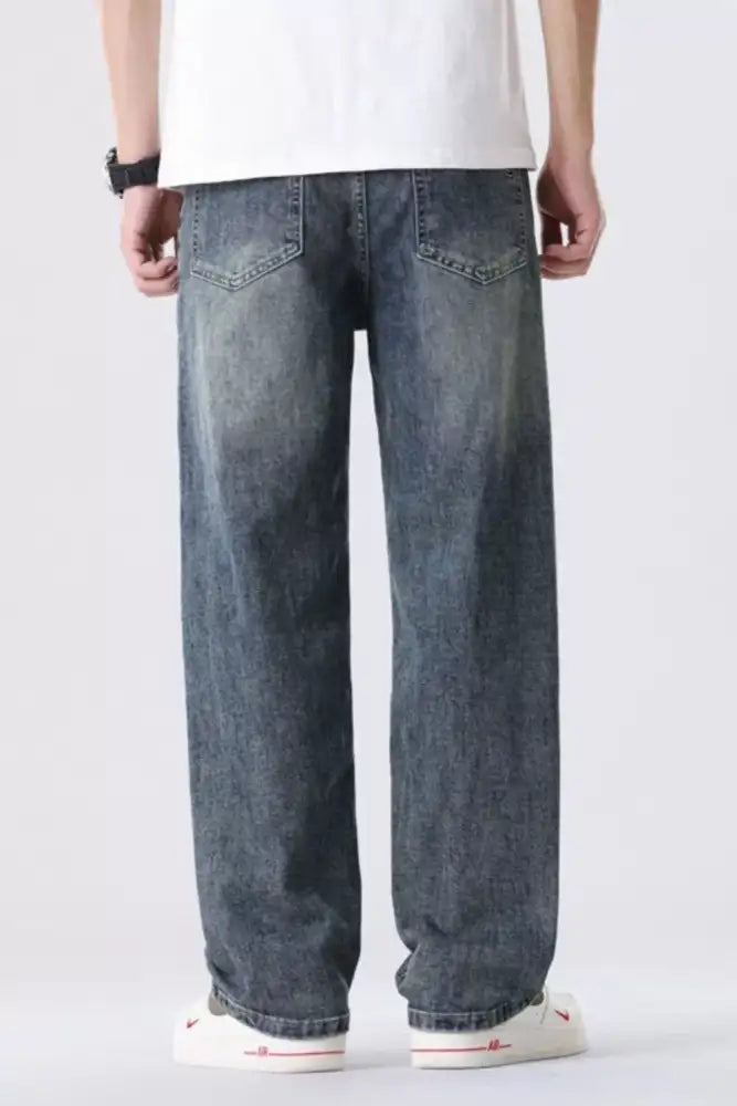 Men’s Full Size Vintage Wash Relaxed Fit Straight Jeans Plus
