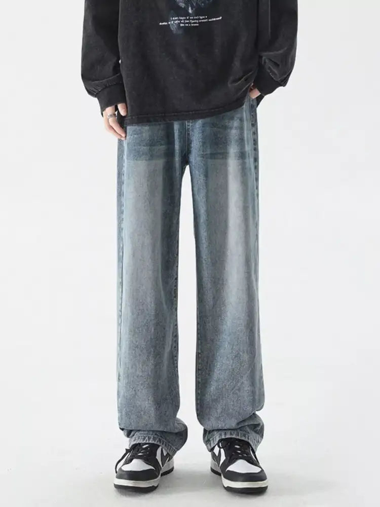 Men’s Full Size Vintage Wash Wide Leg Jeans Plus