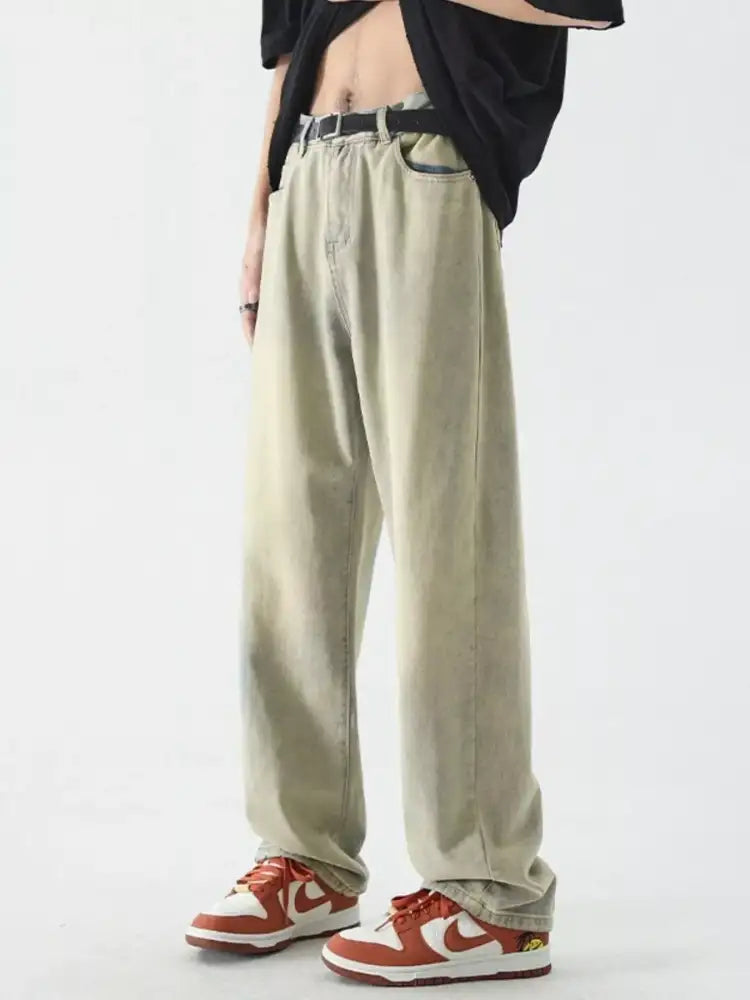 Men’s Full Size Vintage Wash Wide Leg Jeans Plus