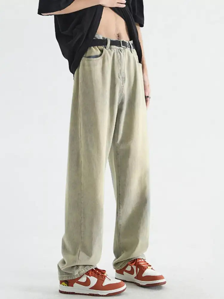 Men’s Full Size Vintage Wash Wide Leg Jeans Plus