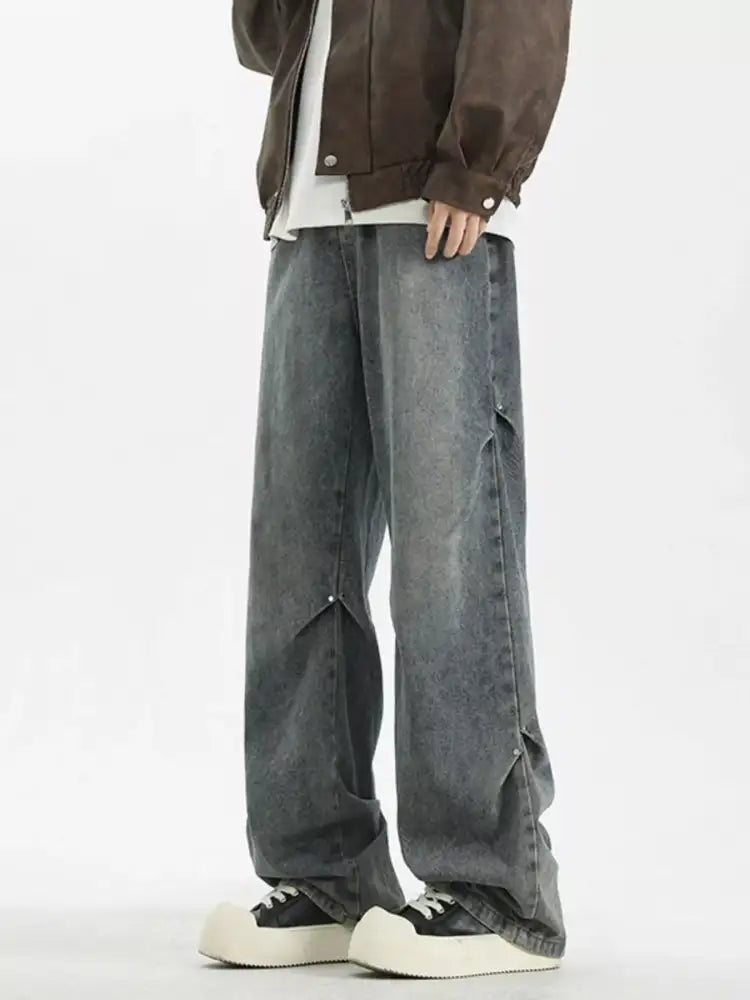 Men’s Full Size Vintage Wash Wide Leg Jeans Plus