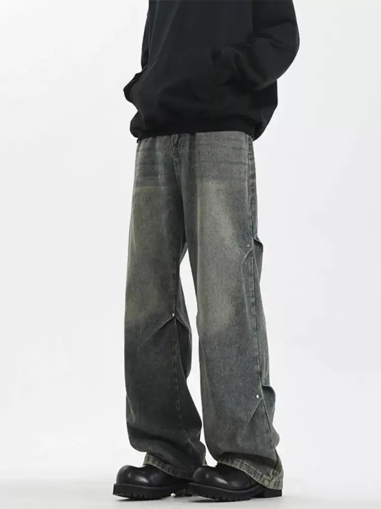 Men’s Full Size Vintage Wash Wide Leg Jeans Plus