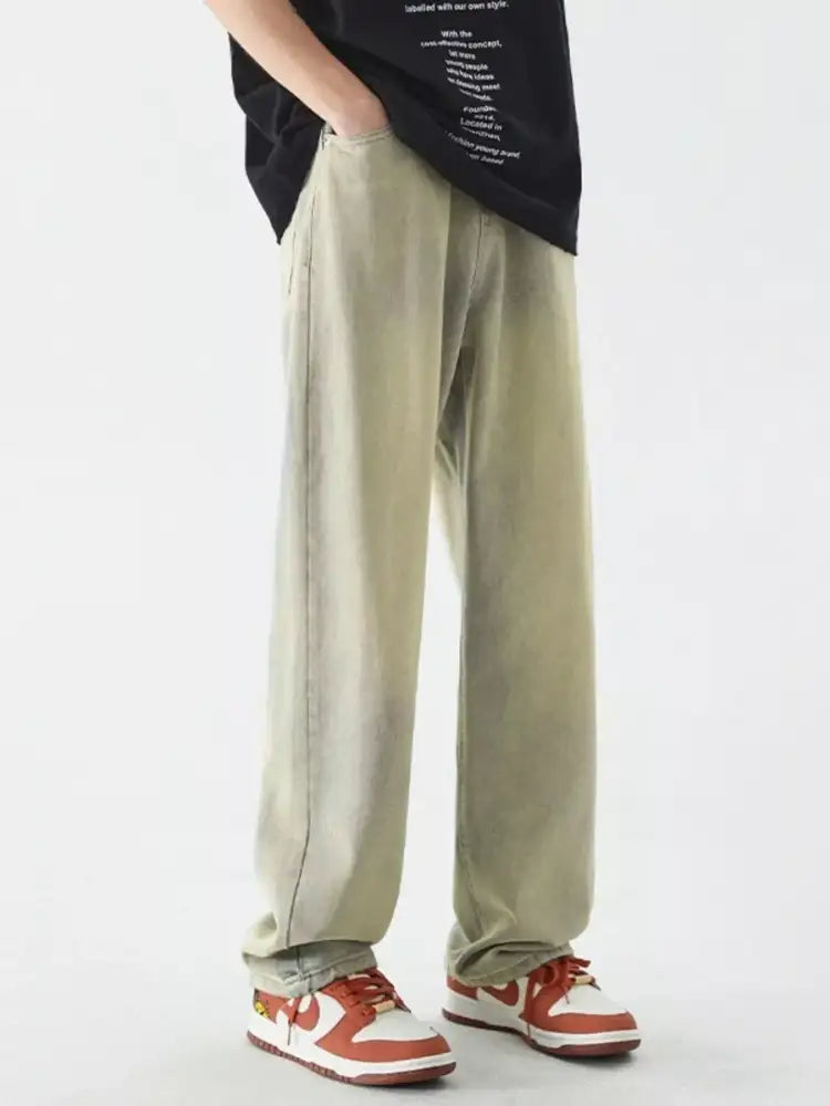 Men’s Full Size Vintage Wash Wide Leg Jeans Plus