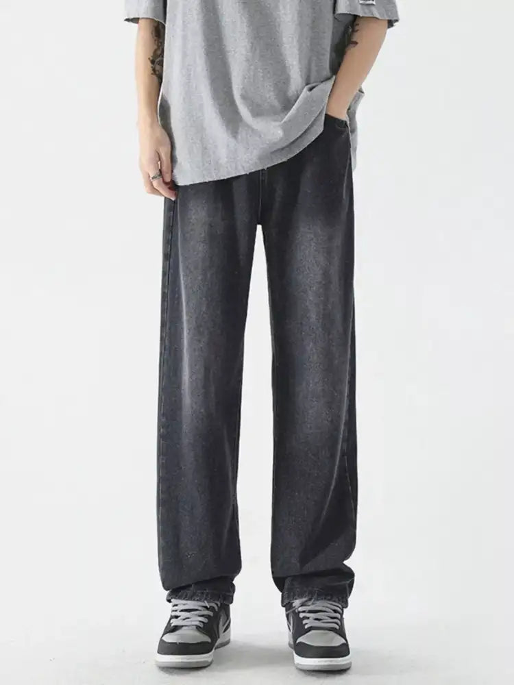 Men’s Full Size Vintage Wash Wide Leg Jeans Plus