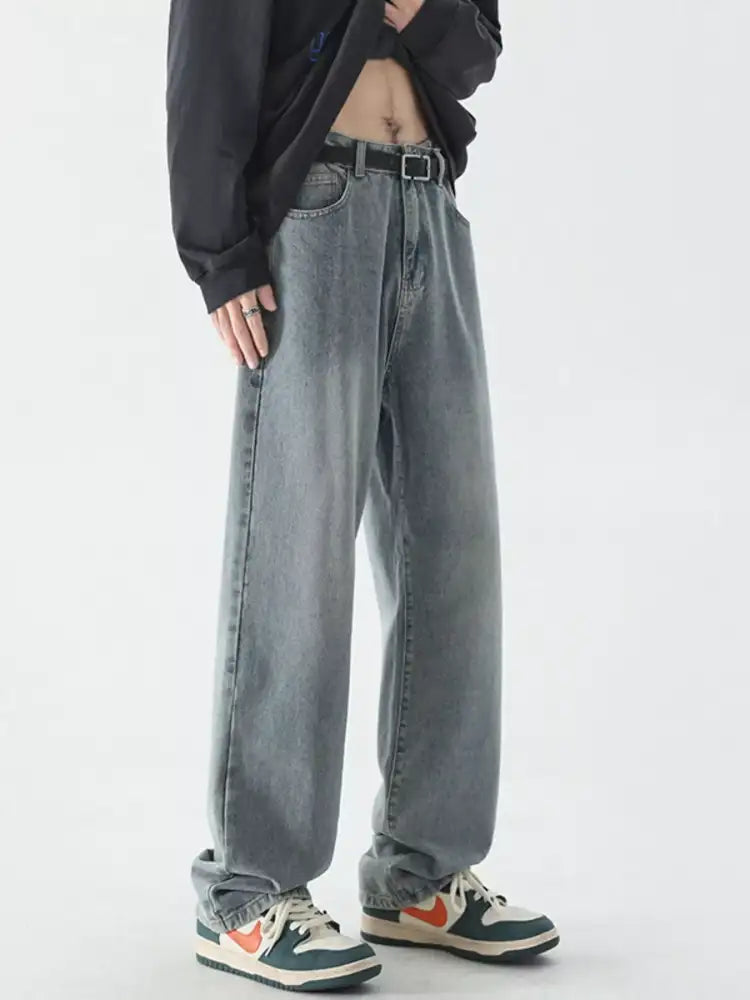 Men’s Full Size Vintage Wash Wide Leg Jeans Plus