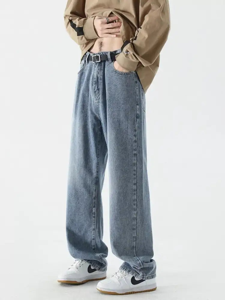 Men’s Full Size Vintage Wash Wide Leg Jeans Plus