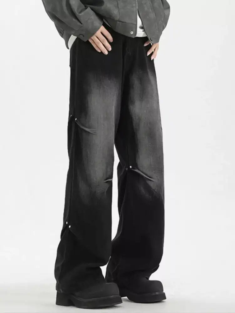 Men’s Full Size Vintage Wash Wide Leg Jeans Plus