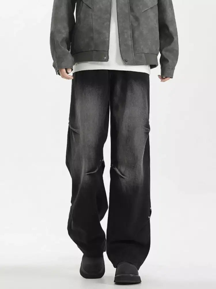 Men’s Full Size Vintage Wash Wide Leg Jeans Plus