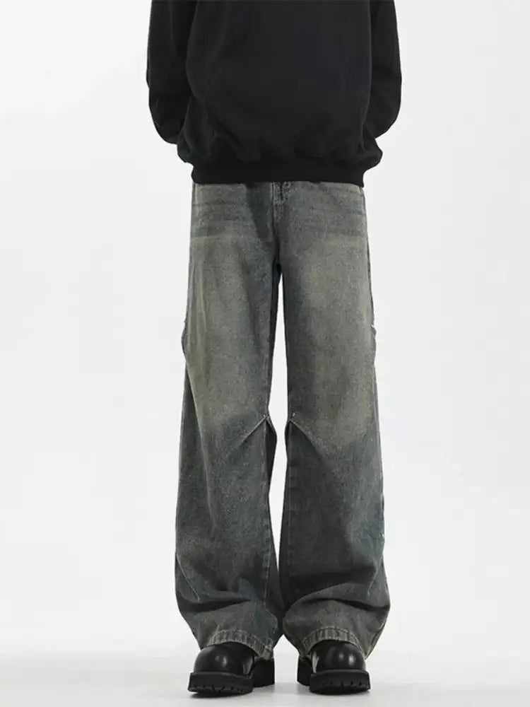 Men’s Full Size Vintage Wash Wide Leg Jeans Plus