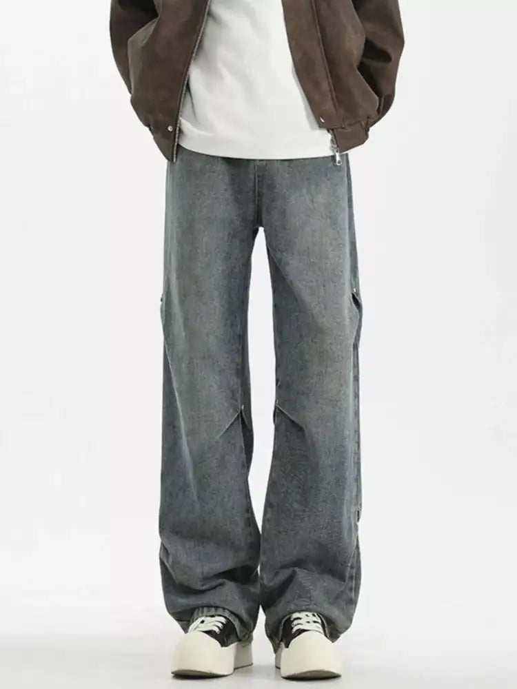 Men’s Full Size Vintage Wash Wide Leg Jeans Plus