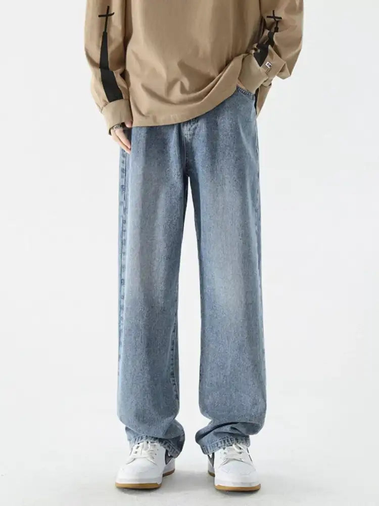 Men’s Full Size Vintage Wash Wide Leg Jeans Plus