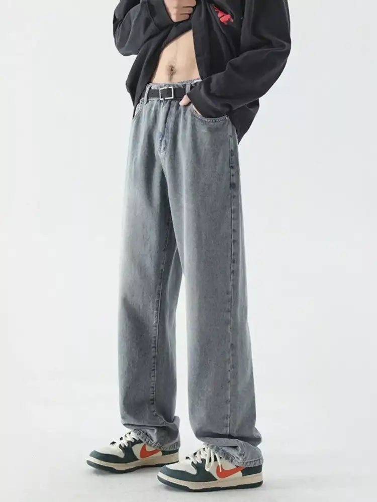 Men’s Full Size Vintage Wash Wide Leg Jeans Plus