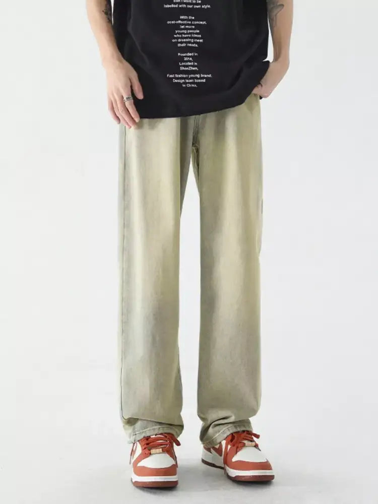 Men’s Full Size Vintage Wash Wide Leg Jeans Plus