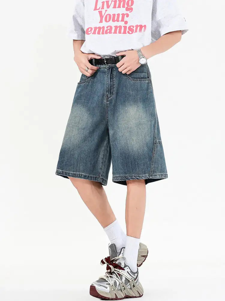 Men’s Full Size Vintage Wide Leg Denim Shorts Plus