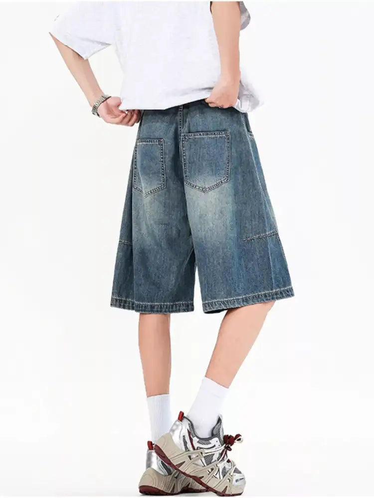 Men’s Full Size Vintage Wide Leg Denim Shorts Plus