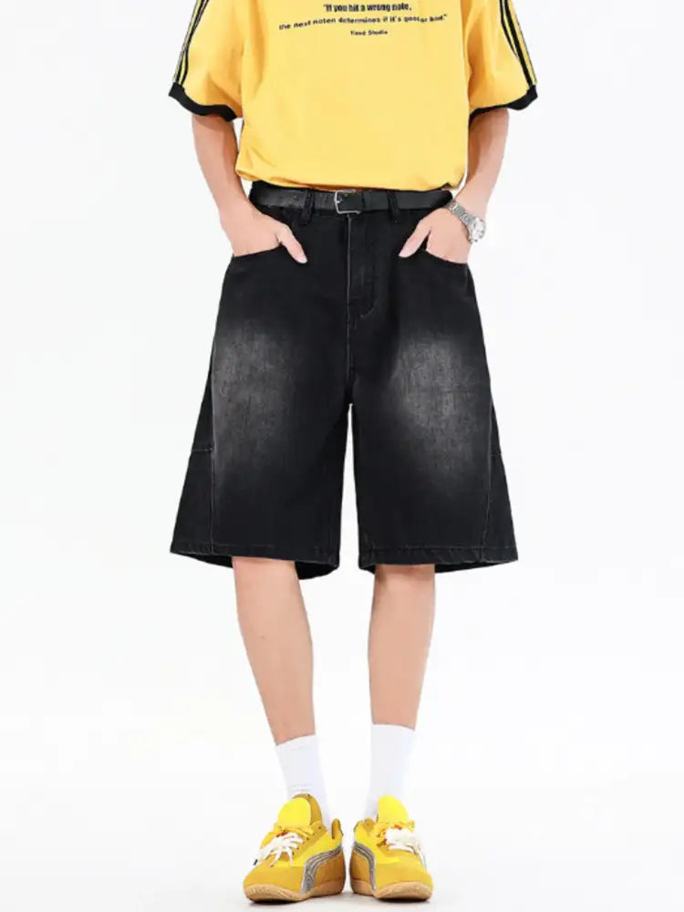 Men’s Full Size Vintage Wide Leg Denim Shorts Plus