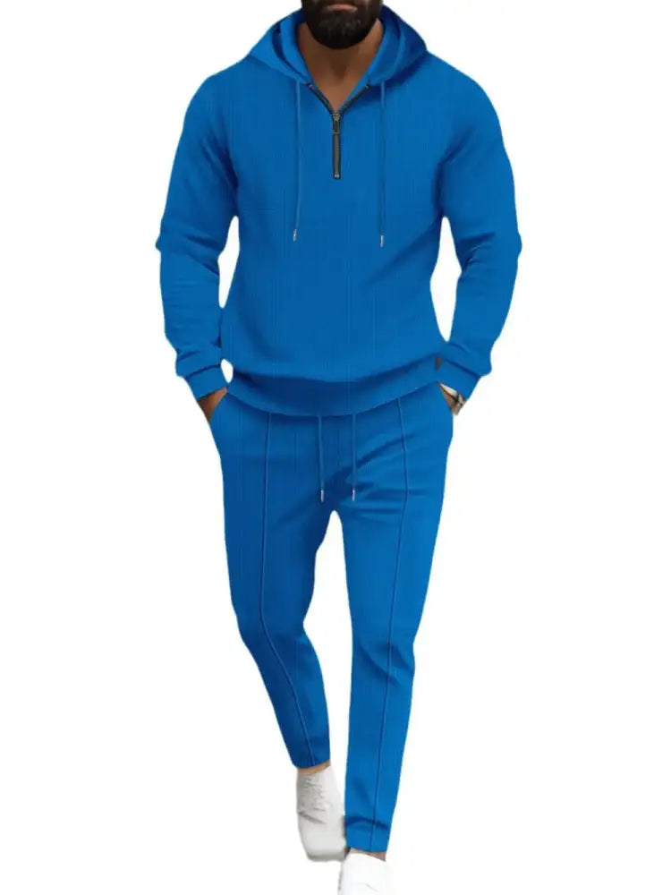 Men’s Full Size Waffle-Knit Half Zipper Hoodie and Pants Set Plus