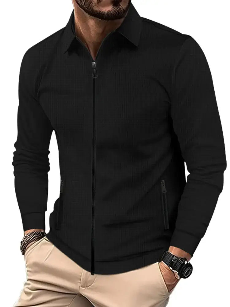 Men’s Full Size Waffle Knit Zip Up Jacket Plus