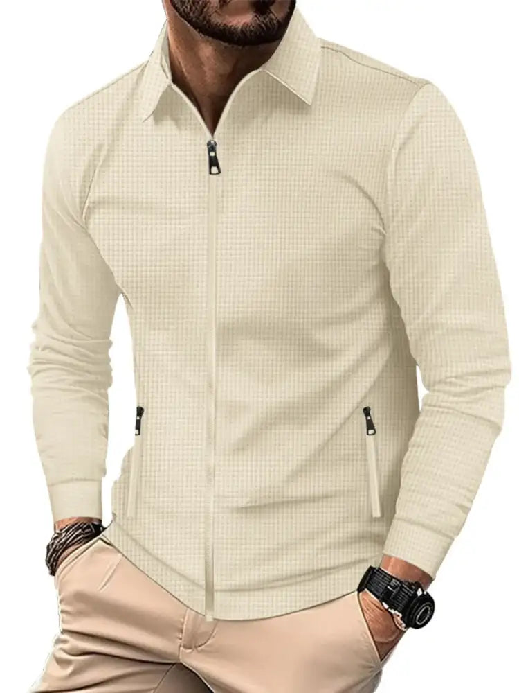 Men’s Full Size Waffle Knit Zip Up Jacket Plus