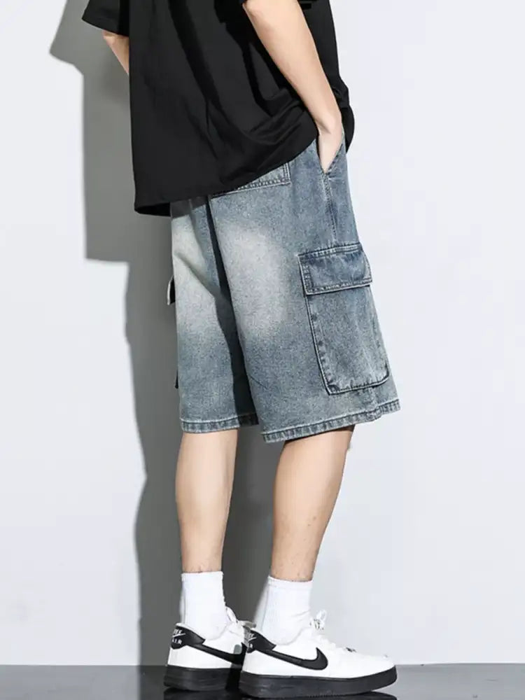 Men’s Full Size Wash Cargo Denim Shorts Plus