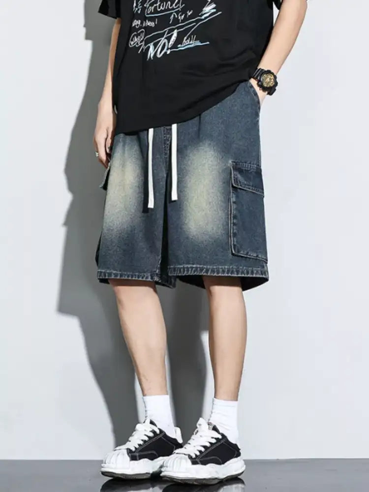 Men’s Full Size Wash Cargo Denim Shorts Plus