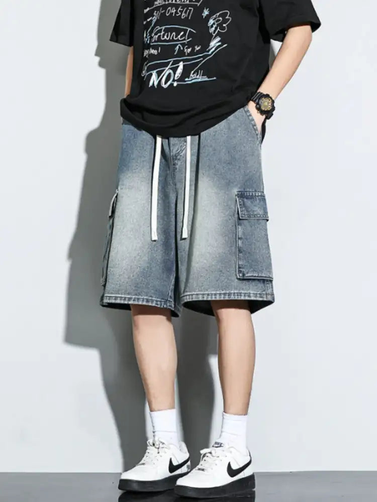 Men’s Full Size Wash Cargo Denim Shorts Plus