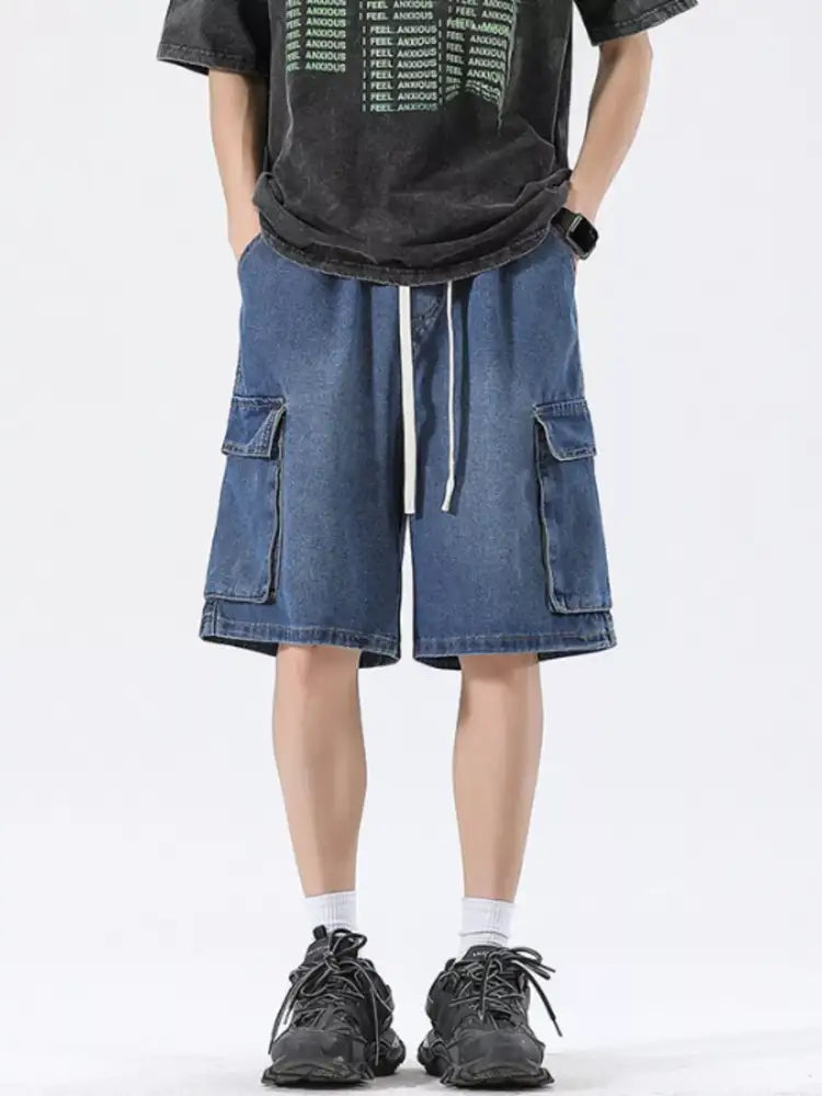 Men’s Full Size Wash Cargo Denim Shorts Plus