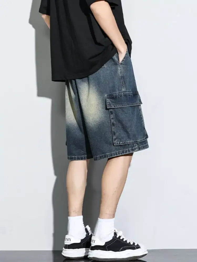 Men’s Full Size Wash Cargo Denim Shorts Plus