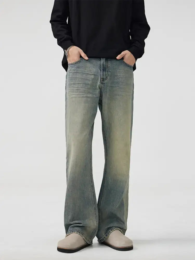 Men’s Full Size Wash Wide Leg Bootcut Jeans Plus