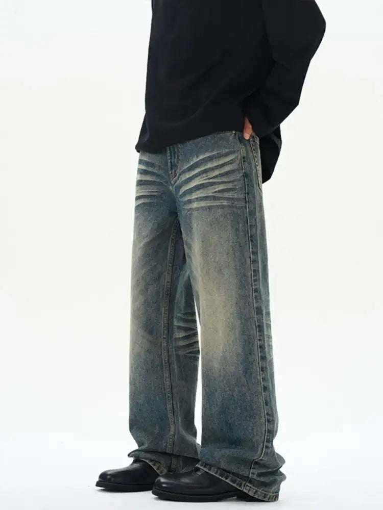 Men’s Full Size Wash Wide Leg Jeans Plus